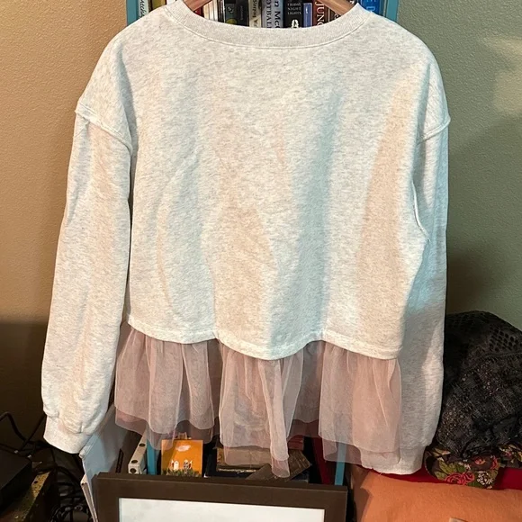 Hem & Thread Light Gray Sweatshirt with Pink Tulle - Picture 4 of 8